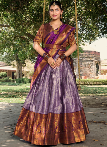 Captivating Jacquard Silk Lavender Zari Weaving Paithani Lehenga Choli